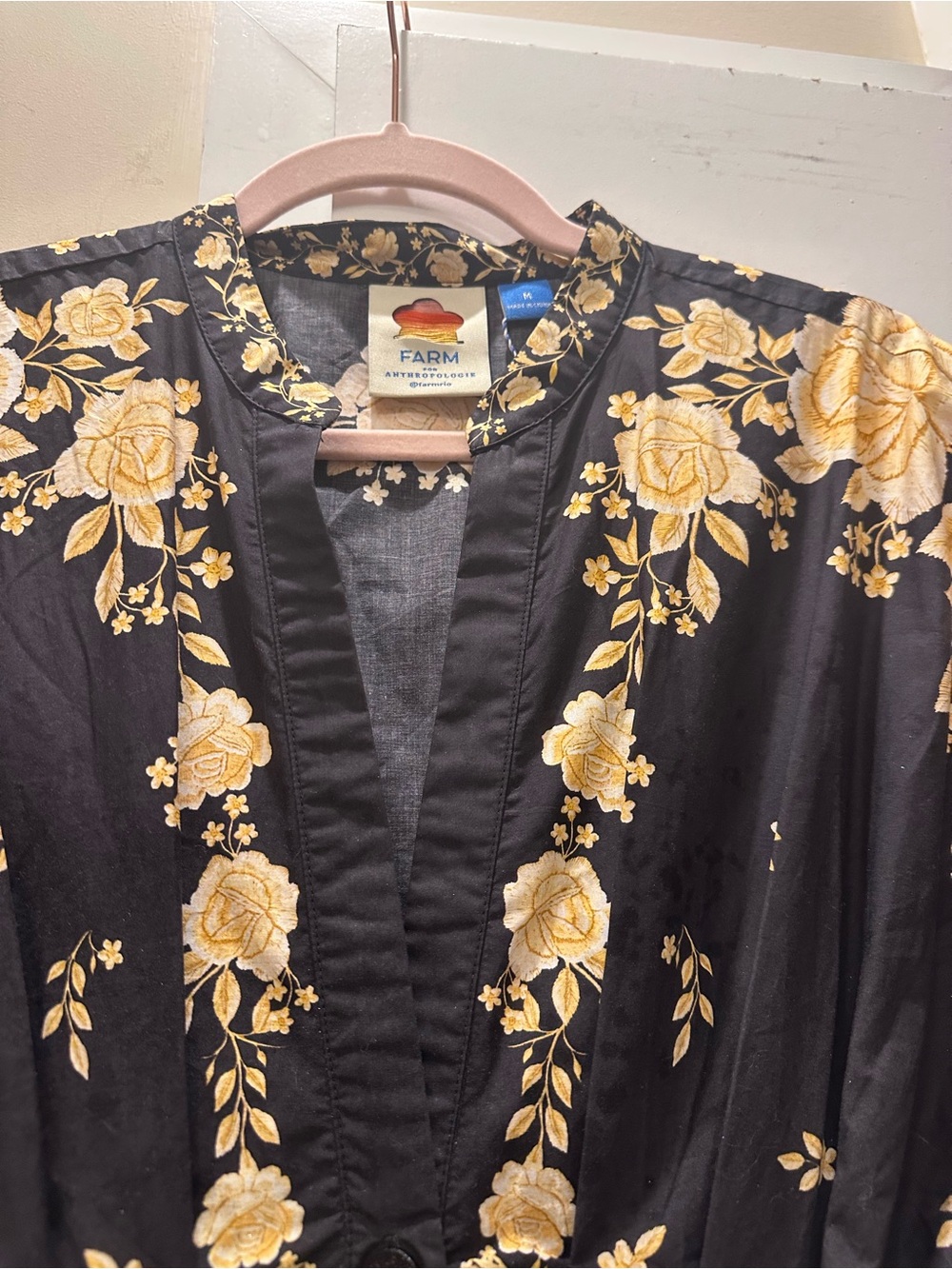 FARM Rio x Anthropologie Black Maxi Dress with Yellow Gold Floral Print ❤️ - Picture 5 of 11